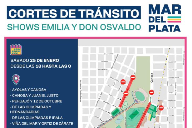 Cortes de tránsito por los recitales de Emilia y Don Osvaldo y la Maratón de Mozos y Camareras