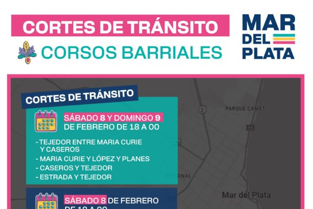 El Municipio dio a conocer cortes de tránsito por la realización de distintos corsos barriales