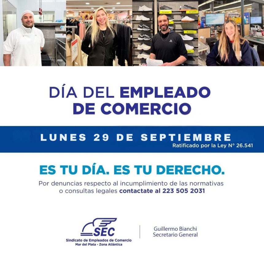 El Día del Empleado de Comercio se trasladará al lunes 29 de septiembre